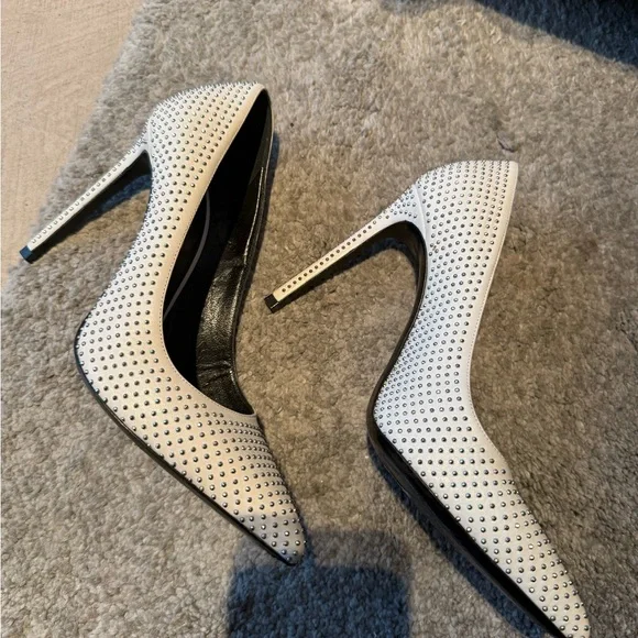 Saint Laurent White Studded Heels - Picture 3 of 10